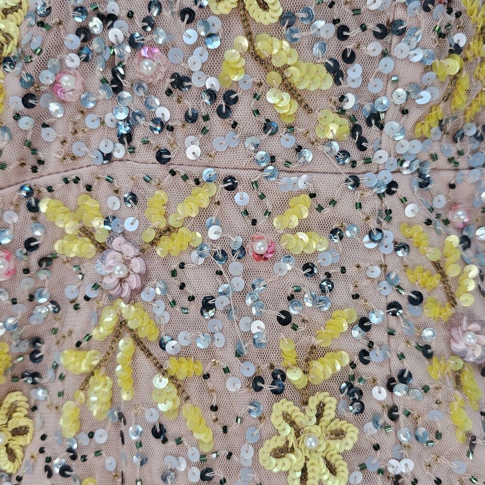 Gianni Bini A Walk In The Park Floral Yellow Sequins Midi Dress Size 4 V-neck - Picture 4 of 12